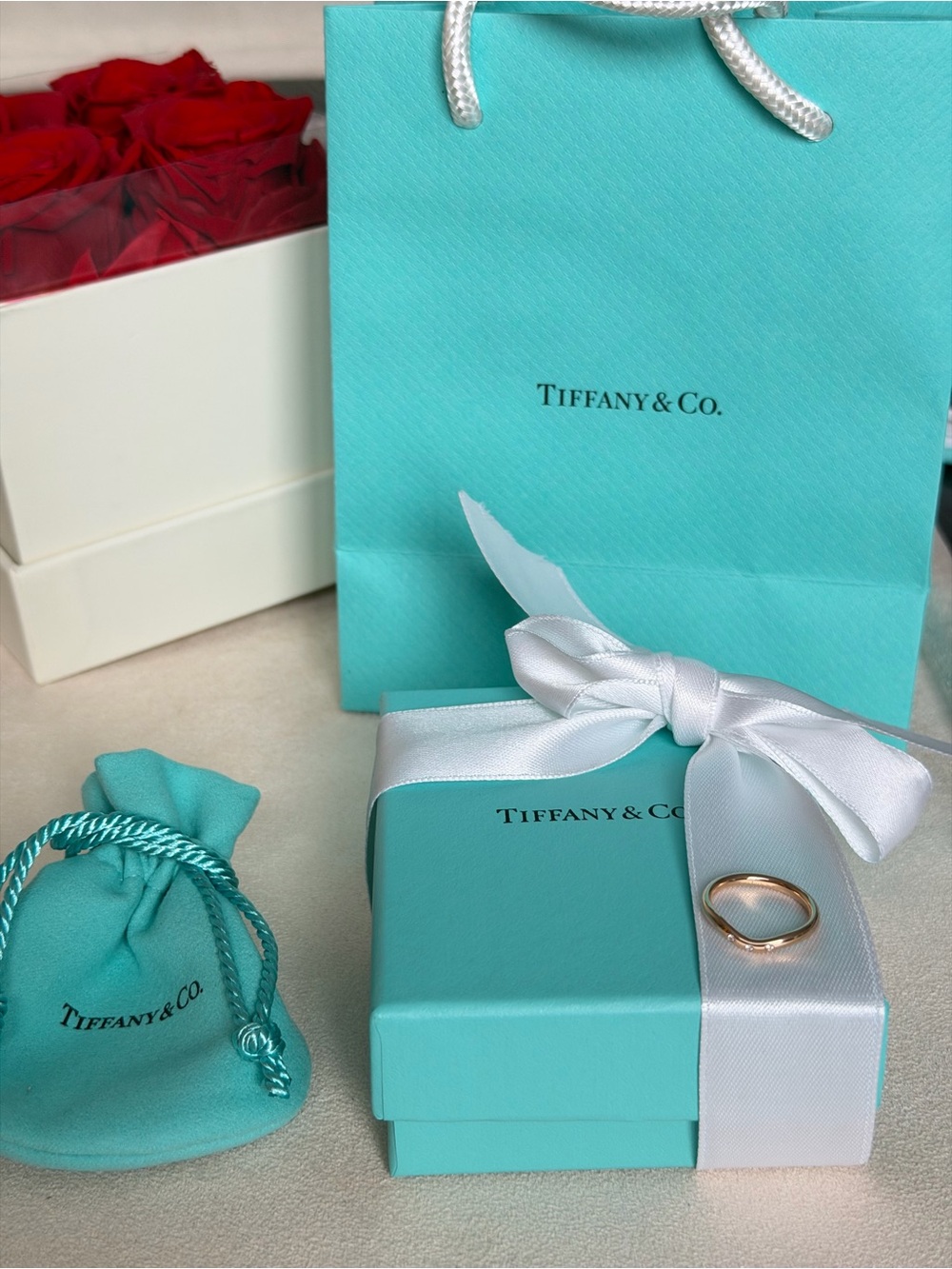 Tiffany & Co. Elsa Peretti Curved Band Ring 18K Rose Gold 3 Diamonds Sz 4 $1,400